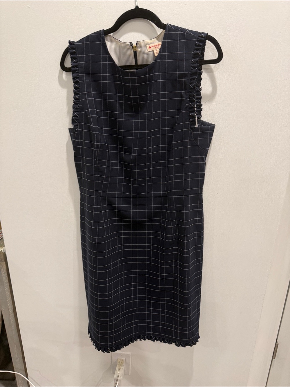 Brooks Brothers Navy Windowpane Midi Sheath Dress